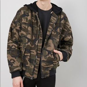 Forever 21 Men’s Hooded Denim Camo Bomber Jacket